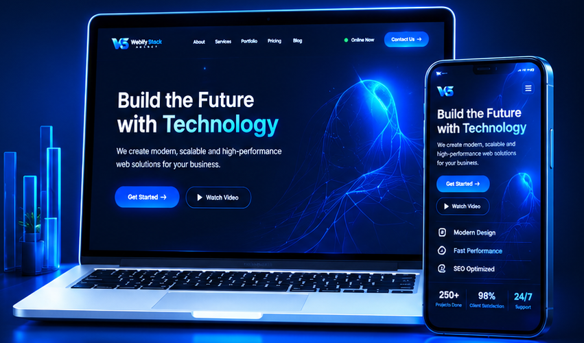 TechNova website on laptop and mobile screens
