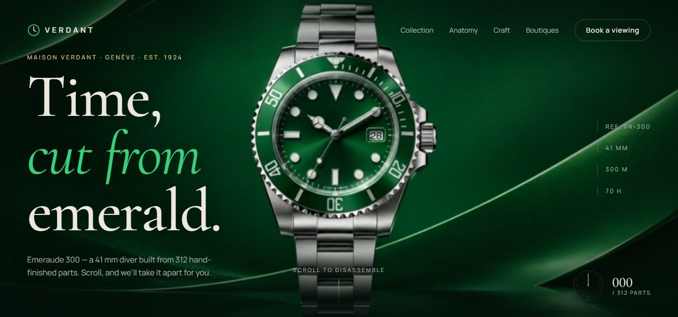 Verdant luxury watch landing page